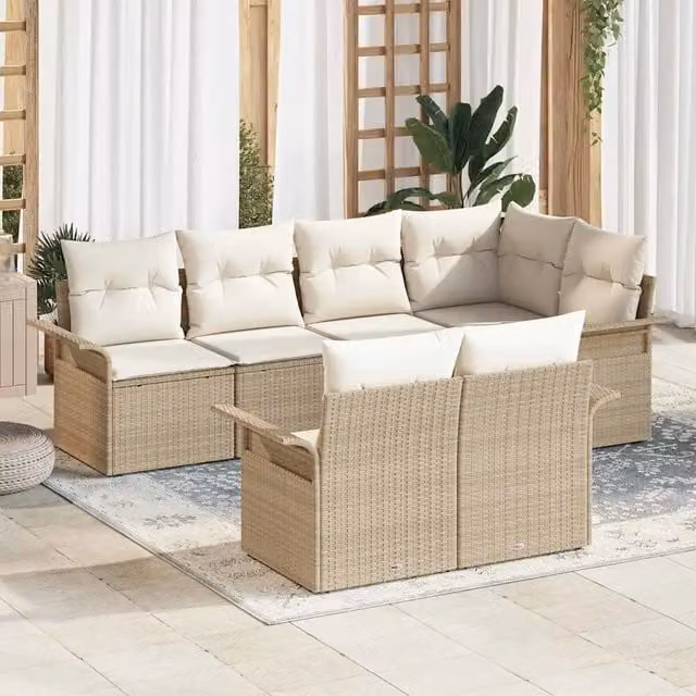 Set Divano da Giardino 7 pz Beige polyrattan 3345401