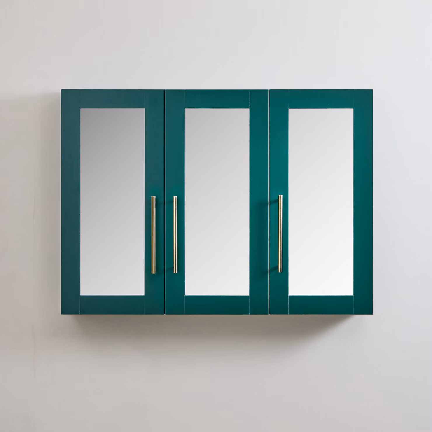 Mobiletto a Specchio da 600mm x 650mm Verde Scuro - Completo di Maniglie Moderne a Barra in Ottone Spazzolato - Cluo