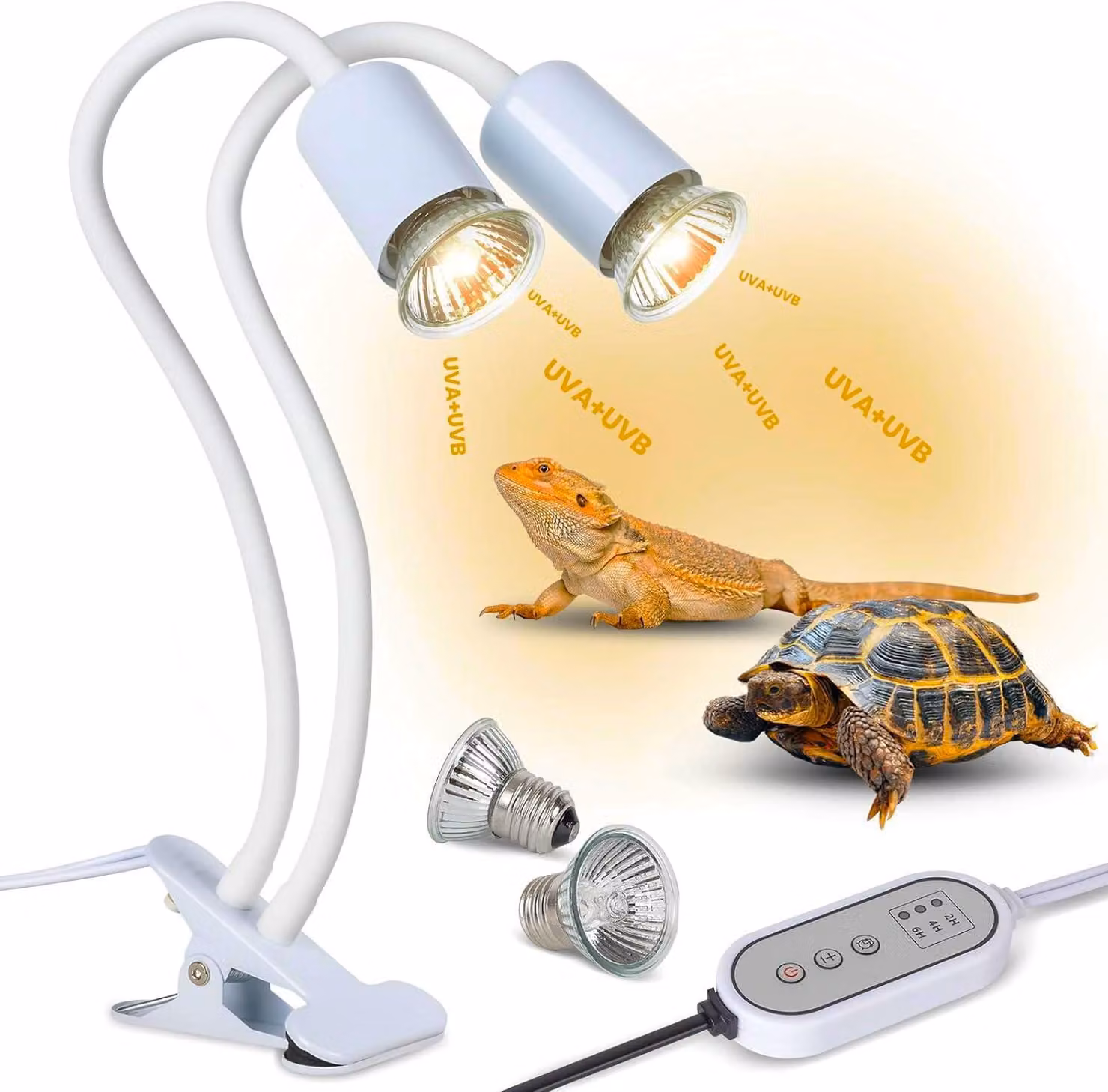 Lampada riscaldante a doppia faccia per rettili, da 25 W + 50 W, con emissione UVA+UVB