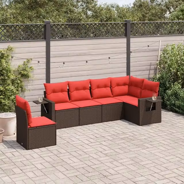 Set di divani da giardino vidaXL in polyrattan marrone con cuscini rimovibili e struttura in acciaio per esterno