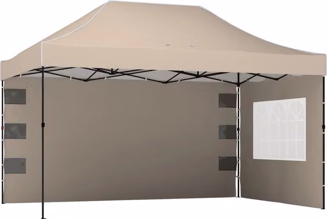Gazebo Pop Up Pieghevole Giordanoshop con Pareti Laterali e Finestre in Metallo e Tessuto Oxford Colore Marrone Sabbia L/P/H: 430 x 290 x 315 cm