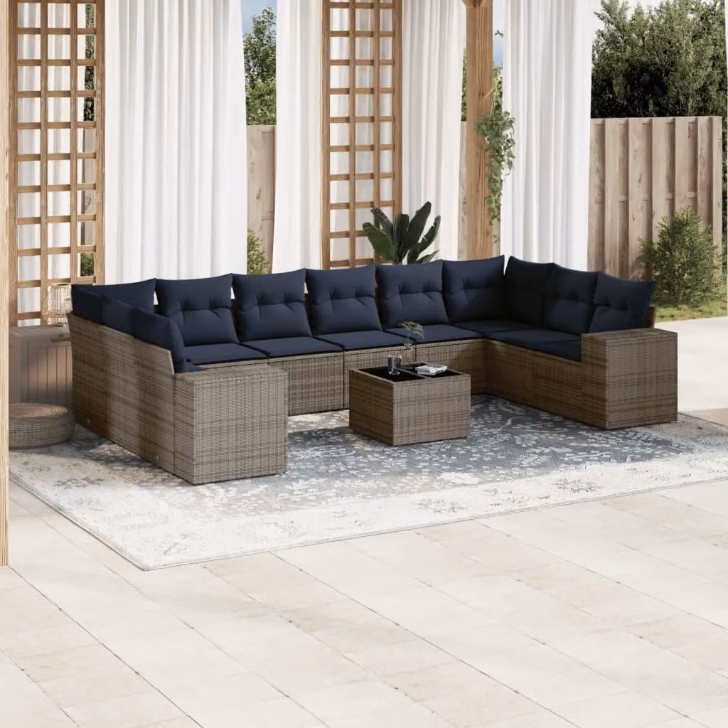 Maison Exclusive - Set da giardino 11 pezzi con cuscini, grigio, polyrattan