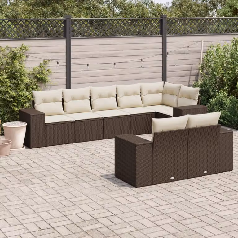 vidaXL Set Divani da Giardino 8 pz in Polyrattan Marrone e Bianco con Cuscini Imbottiti e Rivestimenti Rimovibili