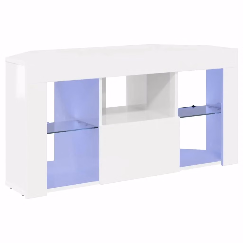 Mobile TV Angolare Moderno vidaXL Bianco ad Alto Lucido con Illuminazione Integrata L: 100 cm, P: 40 cm, H: 50 cm