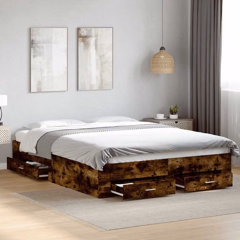 vidaXL Giroletto con Cassetti in Legno Multistrato Rovere Fumo L 160 x P 200 cm