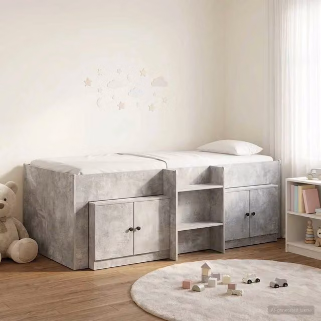 Struttura Letto Loft con Mobile con porta 3 pz Grigio Cemento 3423385