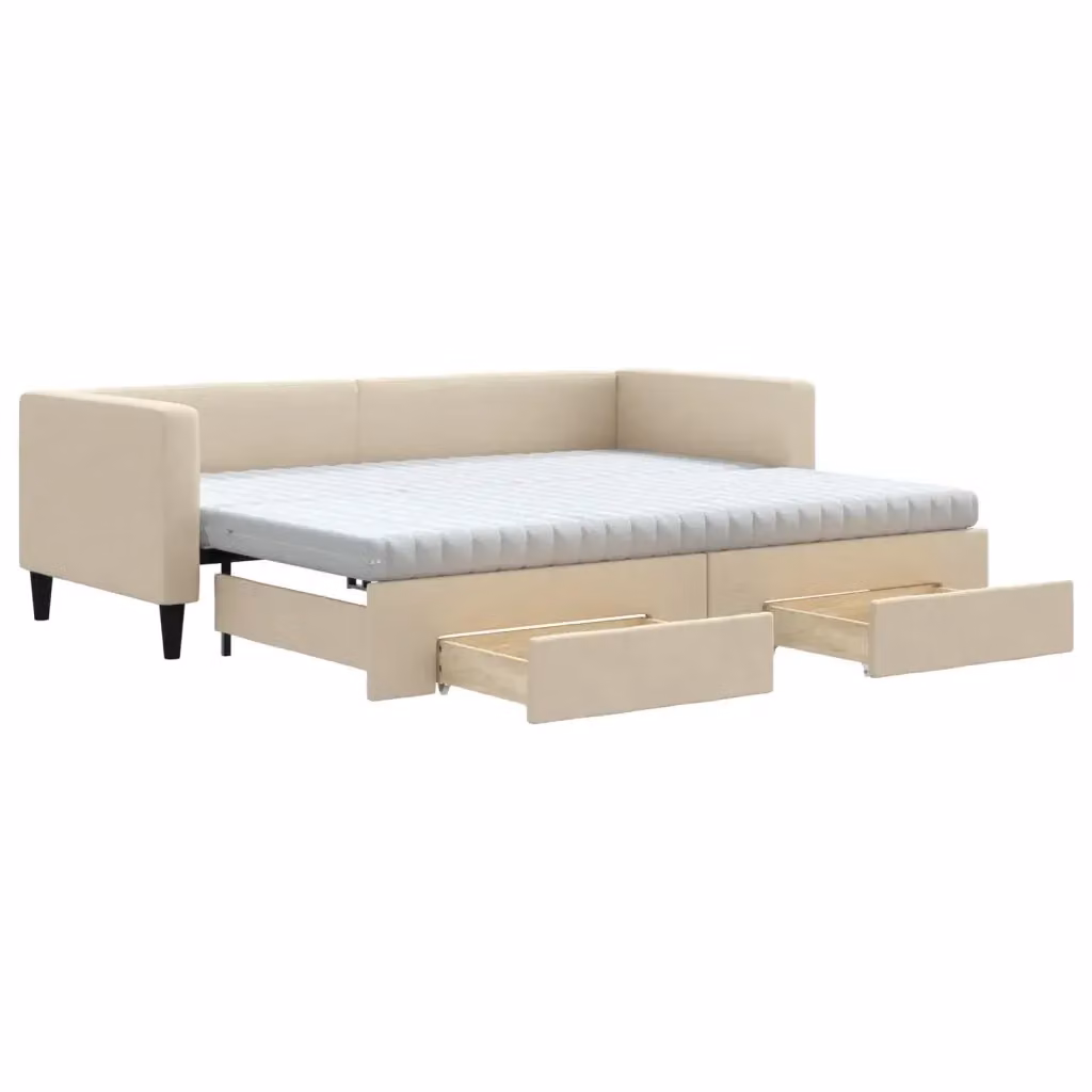 Divano Letto Estraibile con Cassetti vidaXL in Tessuto Beige per Soggiorno e Camera da Letto L/P/H: 223 x 80 x 68 cm – 2