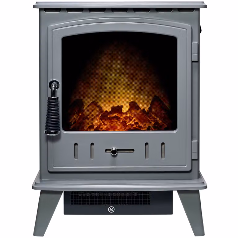 Adam Aviemore caminetto elettrico in smalto grigio,stufe elettriche per soggiorno e interni,caminetto elettrico con fiamme LED, termica 0,9– 1,8kW