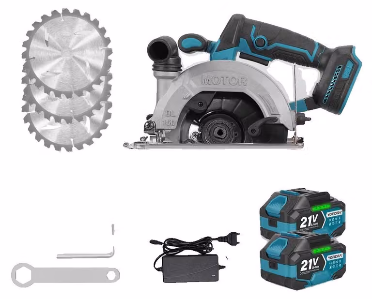 Sega circolare, motore brushless, profondità di taglio versatile, set di 2 batterie, spina EU da 100V-240V