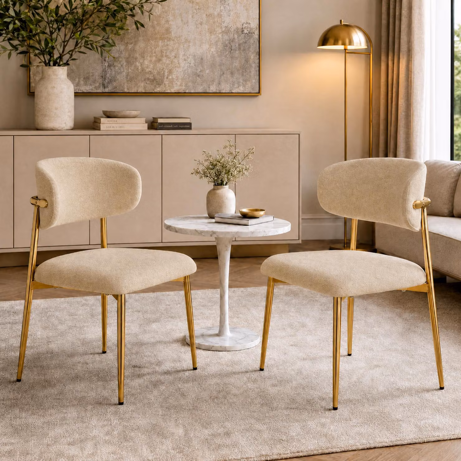 Set di 2 sedie da pranzo Flieks, con struttura dorata regolabile in altezza, imbottite, ideali per la sala da pranzo o la cucina. Dimensioni: 51x50x81 cm. Colore: marrone e oro