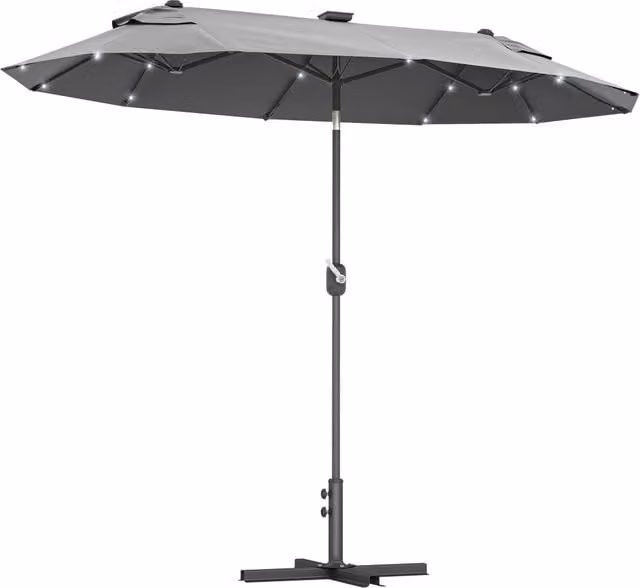 Ombrellone doppio Minimal con base a croce e luci solari Grigio L: 295 cm, P: 150 cm, H: 219 cm