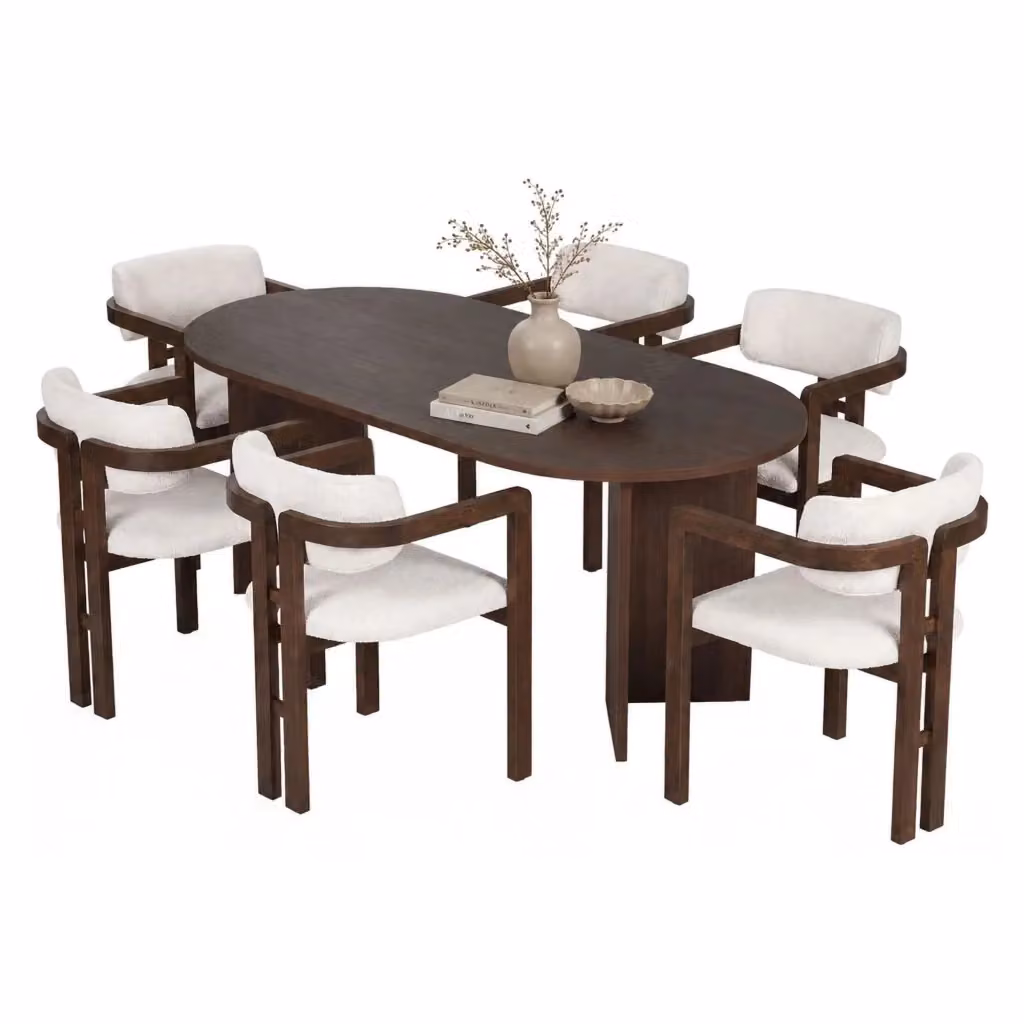 DMORA Set Tavolo e 6 Sedie Moderno per Adulti, Marrone e Bianco – 2