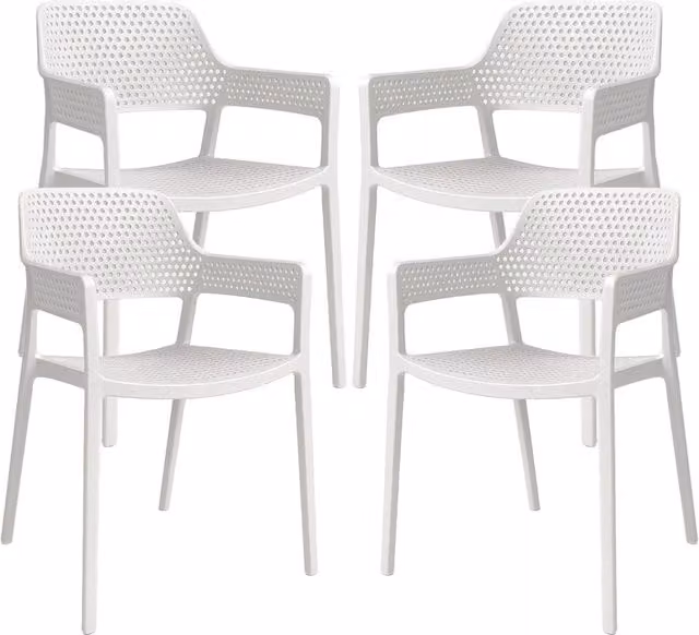 Set di 4 sedie ergonomiche Bakaji in polipropilene bianco opaco con schienale e seduta forati per giardino, balcone o terrazzo