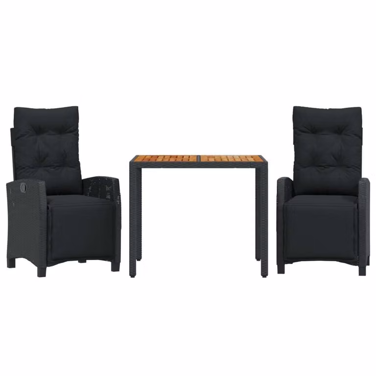Set da Pranzo da Giardino 3 pz con Cuscini Nero in Polyrattan
