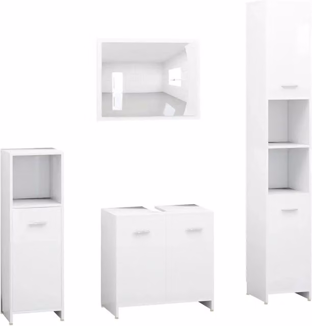 Set Mobili da Bagno | Armadio da bagno 4 pz Bianco in Legno Multistrato