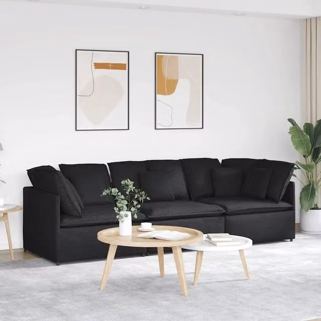 Divano Modulare con Cuscini in Tessuto Nero 3321269