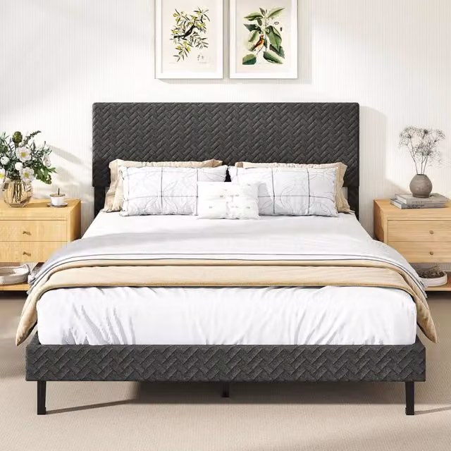 Letto Matrimoniale Costway in Velluto Grigio con Testiera Regolabile e Doghe in Legno L/P/H: 160 x 200 x 110 cm – 1