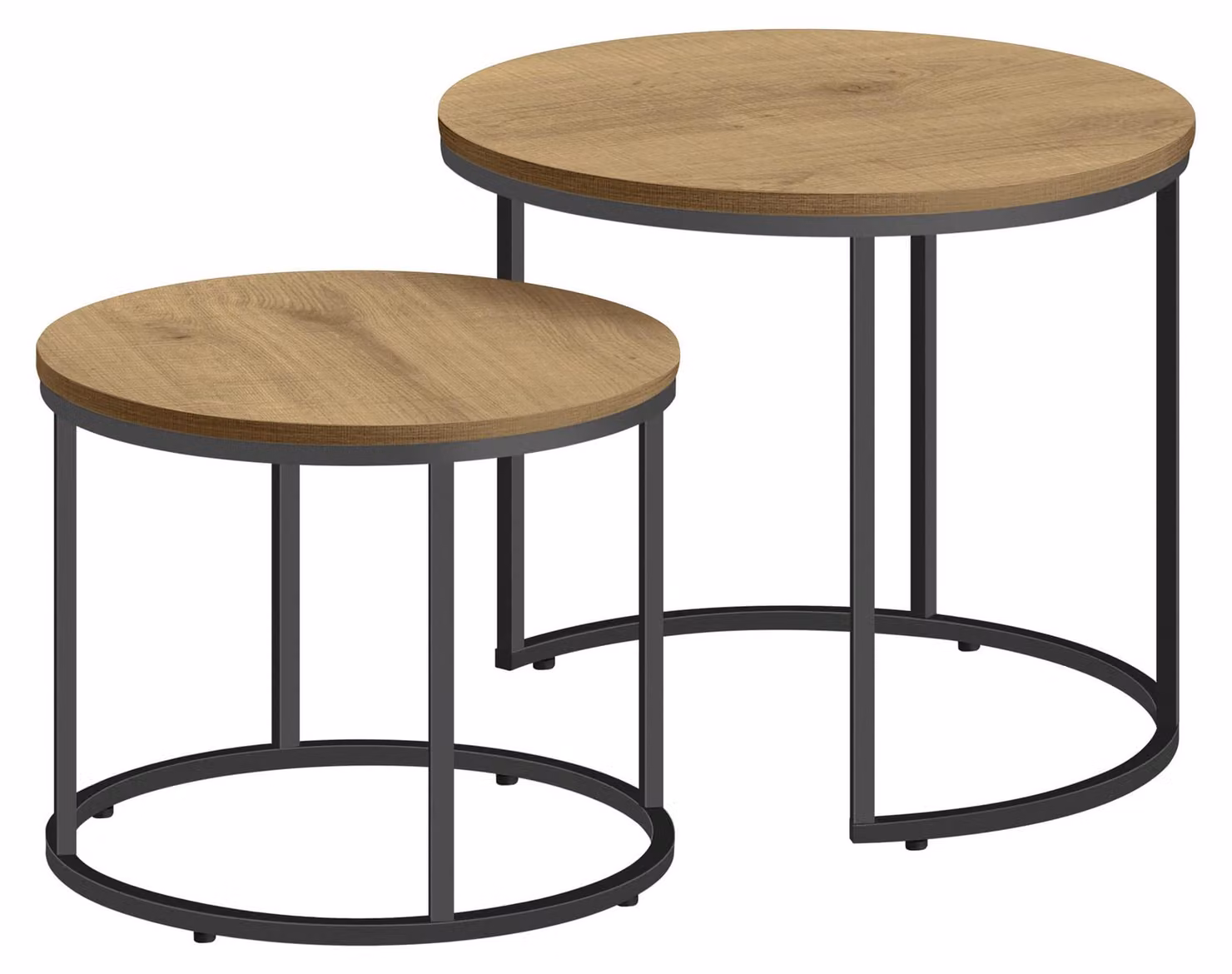 Tavolino Da Salotto - Leobert - Rovere/Gambe Nere - 53 X 45 Cm - Set Da 2