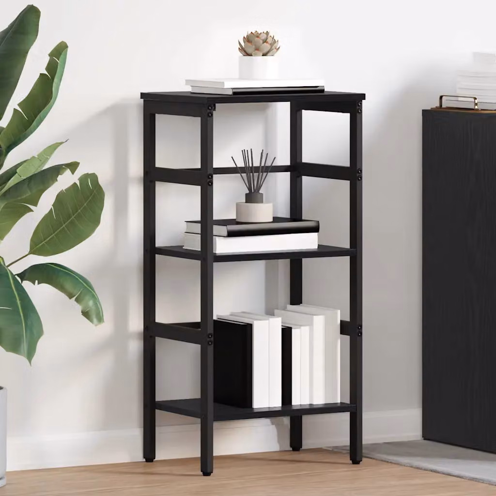 Libreria a 2 livelli vidaXL in stile industrial con legno e metallo, colore nero, L 40 cm x P 29,5 cm x H 81 cm