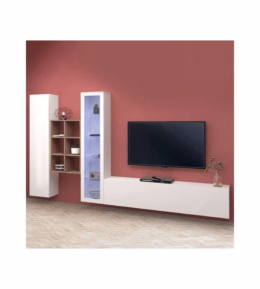 Web Furniture Parete Attrezzata Soggiorno Bianco Lucido 320x30x180 cm