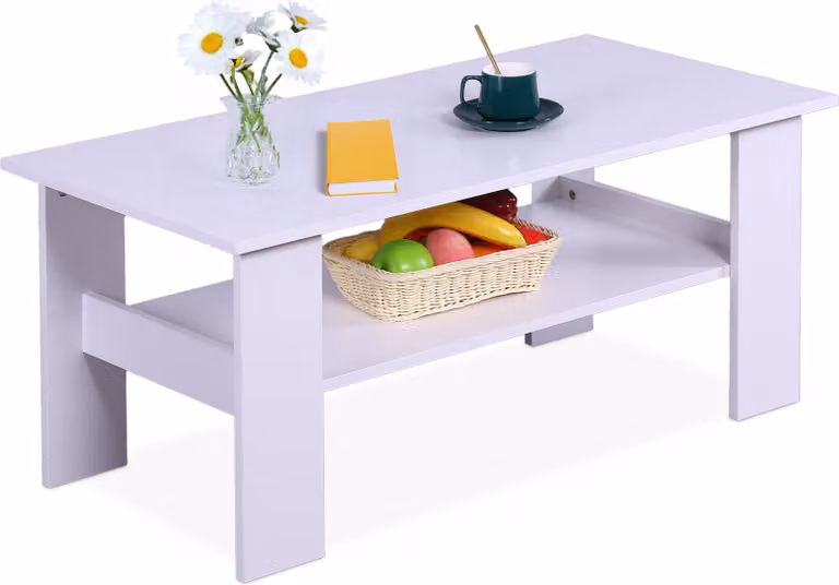 Tavolino Relaxdays, LxPxA: 43,5x100x50 cm, tavolino da salotto con ripiano inferiore, tavolino da caffè, tavolino da divano moderno, bianco