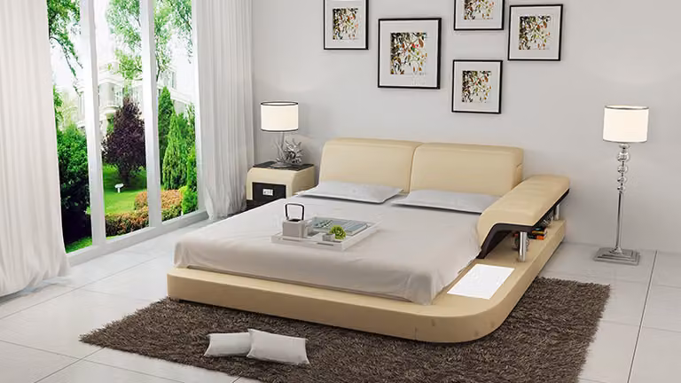 Design Bett XXL Big Betten Leder Hotel Polster 180x200 Multifunktion Regal USB