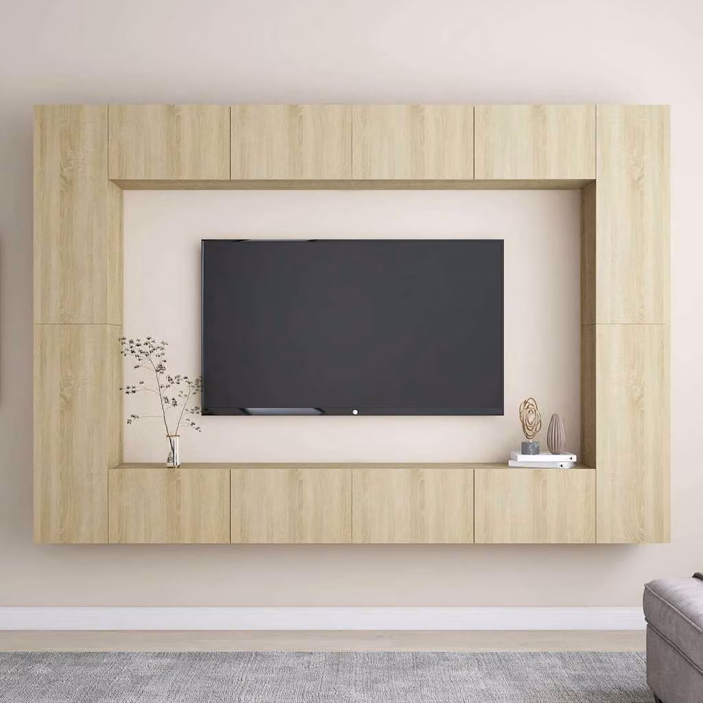 Set di mobili porta TV moderno vidaXL in legno multistrato color rovere sonoma, 8 pezzi