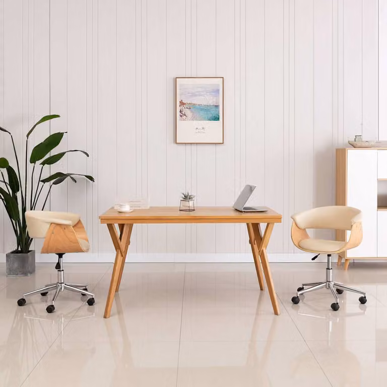 Set di 2 sedie da pranzo girevoli vidaXL in similpelle beige con ruote e design moderno