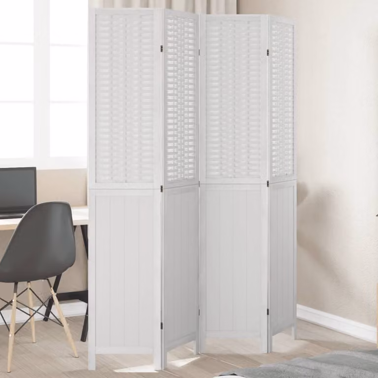 vidaXL Divisorio Ambienti 4 Pannelli in Legno di Paulownia Bianco Opaco H: 145 cm, L: 200 cm