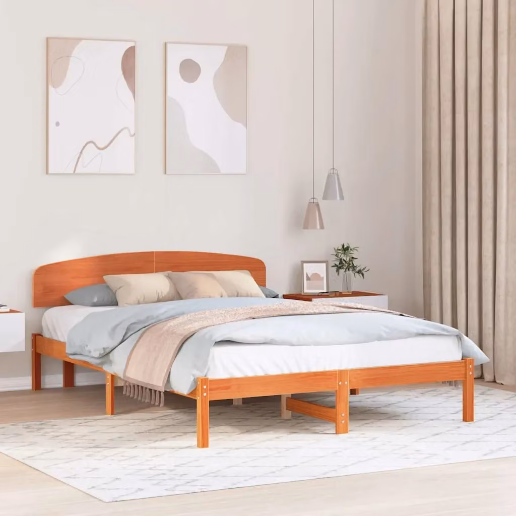 Letto matrimoniale in pino massello marrone cerato L/P: 160 x 200 cm – 2