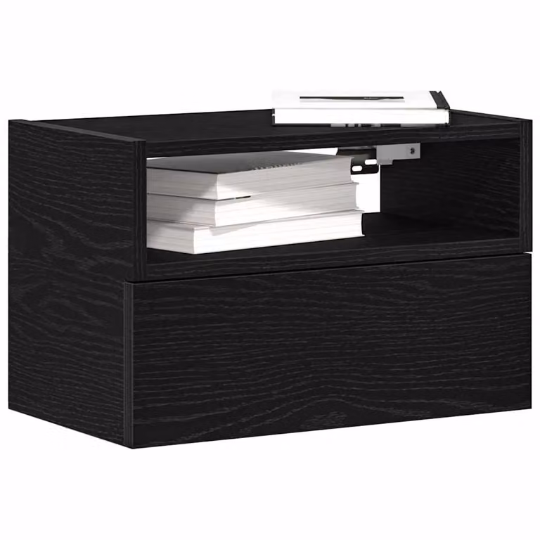 Set di 2 comodini da parete vidaXL in stile moderno, colore nero opaco, L 45 cm x P 26 cm x H 28,5 cm