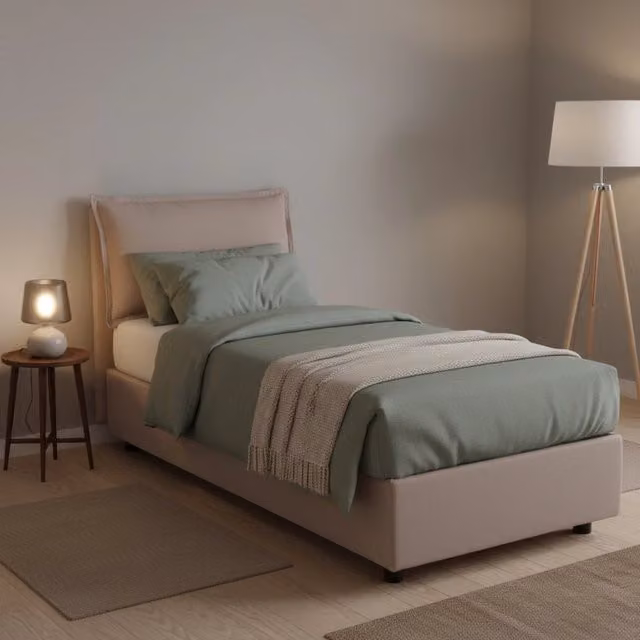 Letto singolo contenitore Animal di Talamo Italia con rivestimento in tessuto e materasso incluso, colore Tortora, dimensioni 90x190 cm