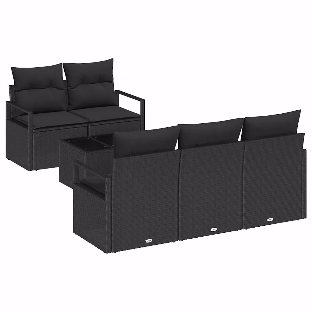 Set di divani da giardino vidaXL a forma di L con 6 pezzi, colore nero, con cuscini inclusi e struttura in metallo e rattan resistente alle intemperie – 2