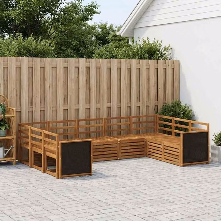Set di divani da esterno vidaXL in legno di acacia massello marrone con cuscini, composizione a L per giardino e terrazza