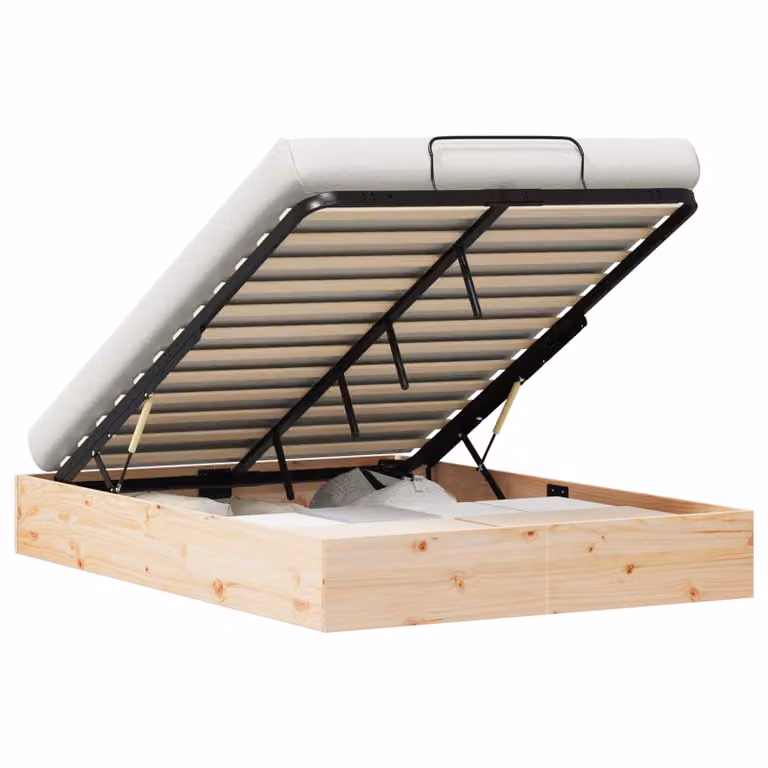 vidaXL Letto Ottomano con Contenitore a Sollevamento in Legno di Pino Naturale L: 120 cm, P: 200 cm, H: 121 cm