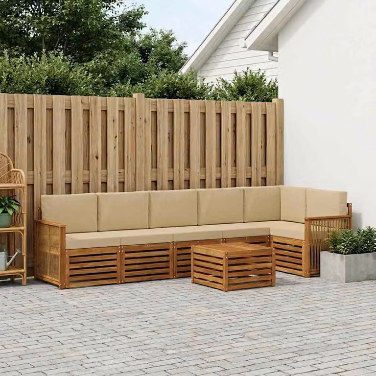 Set di divani da esterno vidaXL 6 pz in legno di acacia con cuscini e tavolino da giardino moderno colore beige