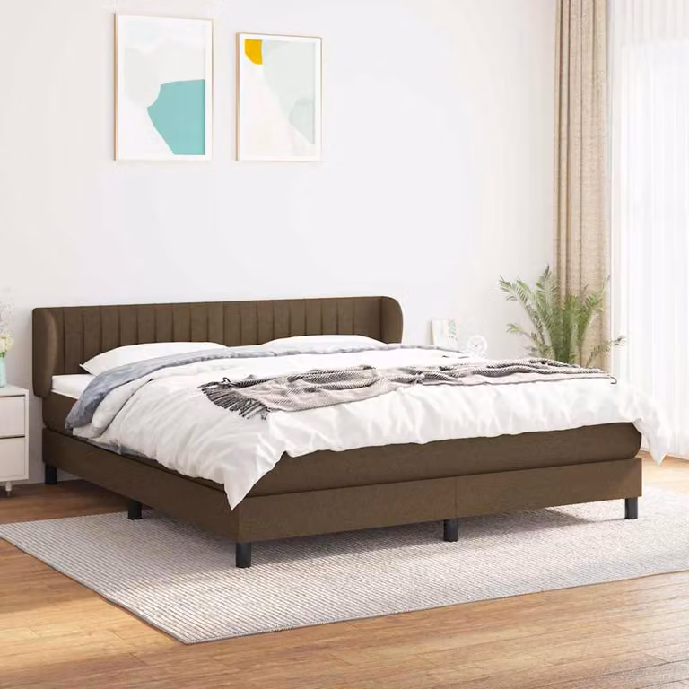 vidaXL Giroletto a Molle con Materasso Ibrido in Tessuto Marrone e Bianco L/P/H: 160 x 200 x 88 cm
