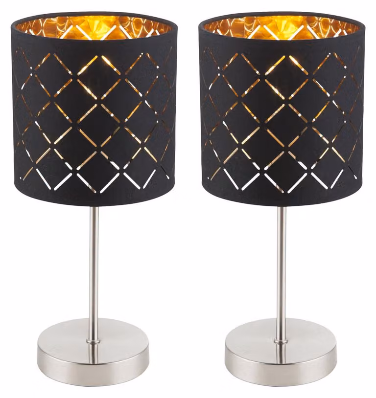 Set di 2 lampade da tavolo, tessuto, nere, altezza 35 cm