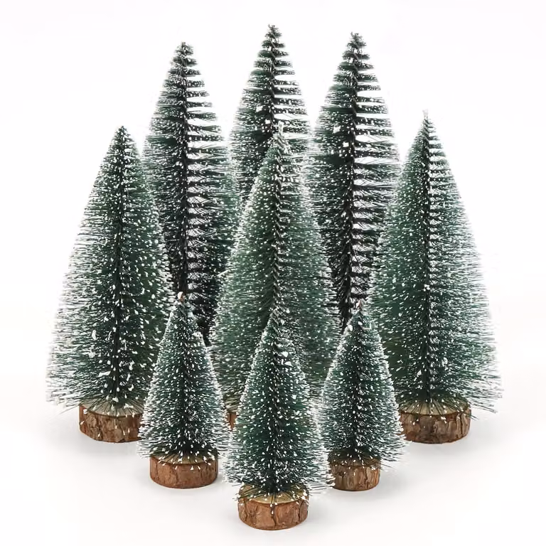 Set di mini alberi di Natale, 9 pezzi, abete artificiale con effetto neve, 10/15/20 cm, verde, decorazione da tavolo, fai da te
