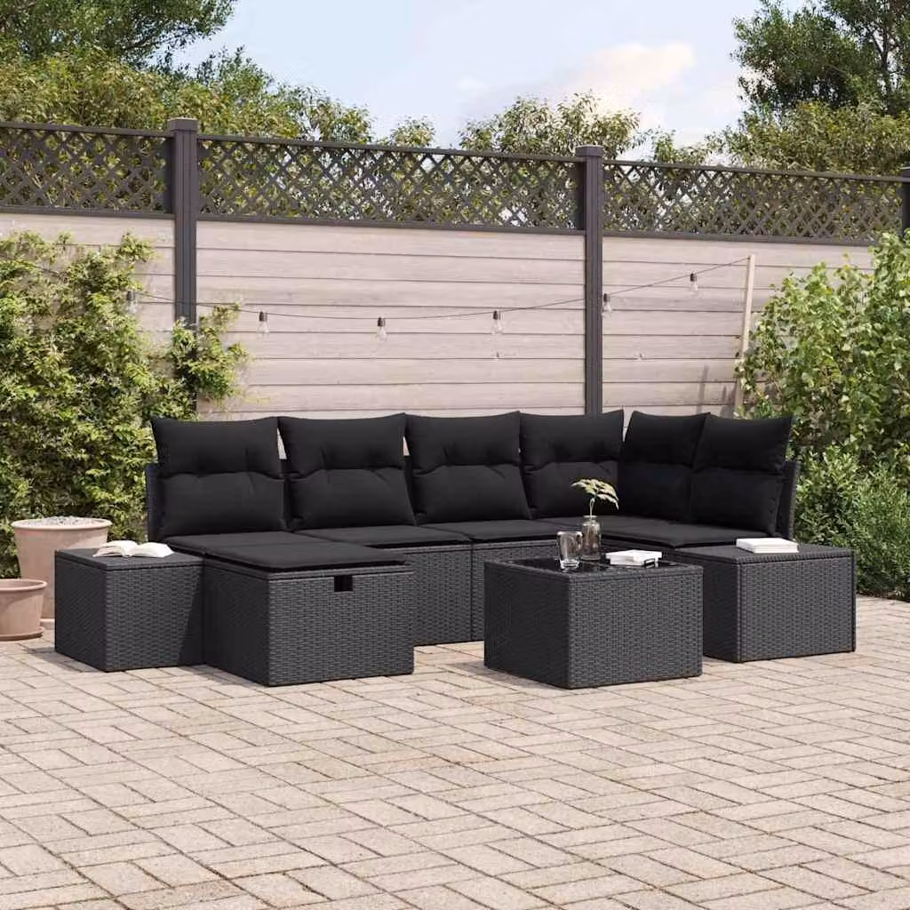 Maison Exclusive - Set da giardino composto da 7 pezzi, divano e poltrone, in rattan sintetico nero