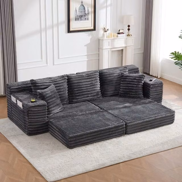 Divano letto 2 posti estraibile ¨C Minimal ¨C grigio scuro, tessuto con cuscini