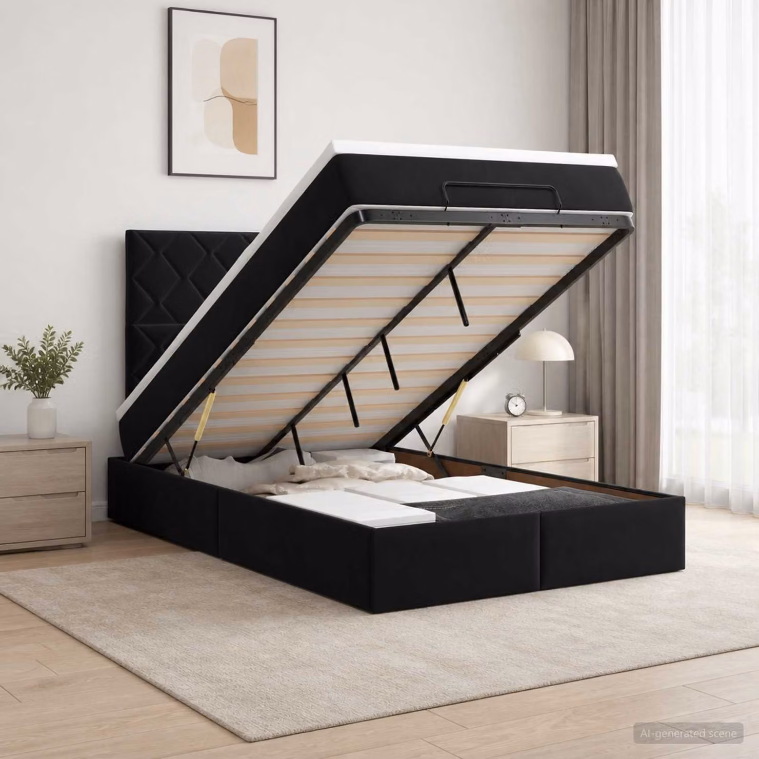 Letto ottomano con materasso vidaXL in velluto nero L: 120 cm, P: 200 cm, H: 88 cm