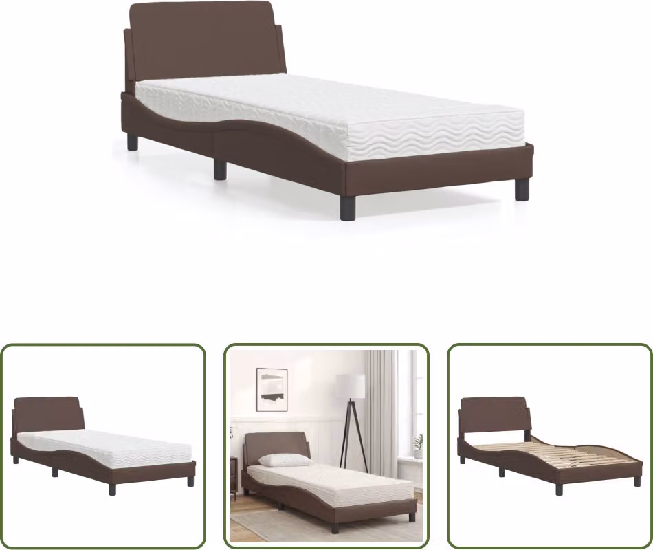The Living Store Letto con materasso marrone 90x200 cm in ecopelle