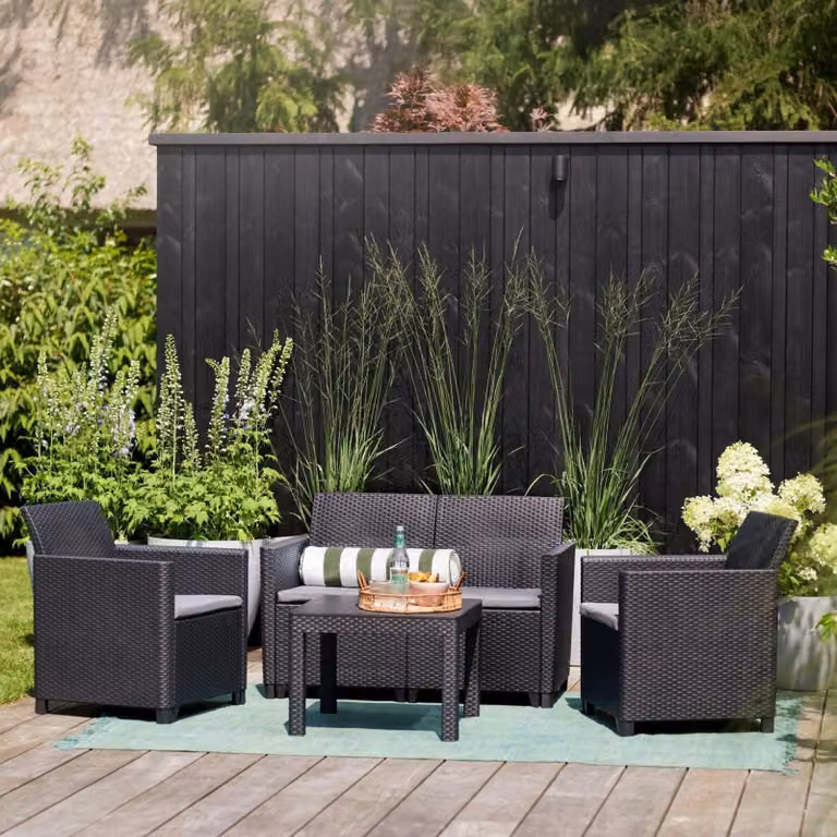 Dmora set Salotto da Esterno Nepean Nero Antracite, 3 Posti Lavabile