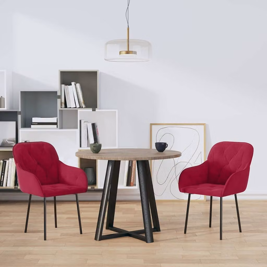 Set di 2 sedie da pranzo vidaXL in velluto rosso vino con braccioli e struttura in metallo per soggiorno e cucina