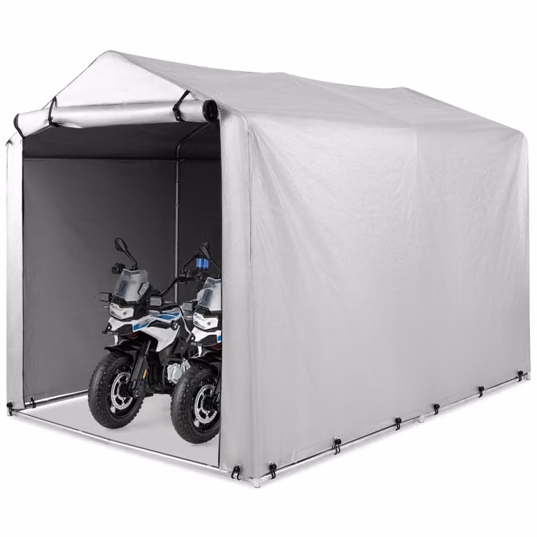 Tenda da garage COSTWAY 160 x 218 x 164 cm, capannone impermeabile con struttura in metallo e porta a zip avvolgibile (grigio argento)