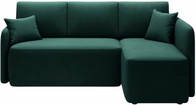 Divano ad angolo moderno MEUBLORAMA collezione HEDSON in tessuto verde, con funzione letto, poggiatesta regolabile e cuscini inclusi, L/P/H: 206 x 150 x 89 cm – 1