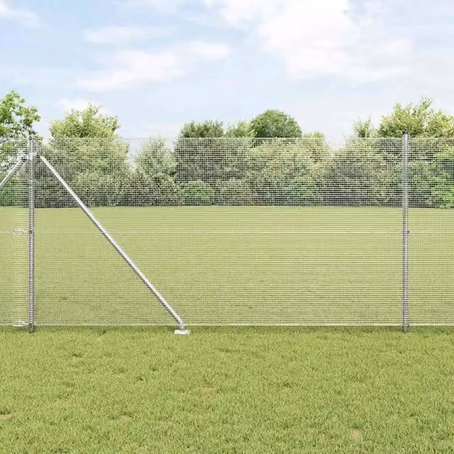 Recinzione in rete saldata con punte vidaXL in acciaio zincato argento, L: 25 m, H: 1 m