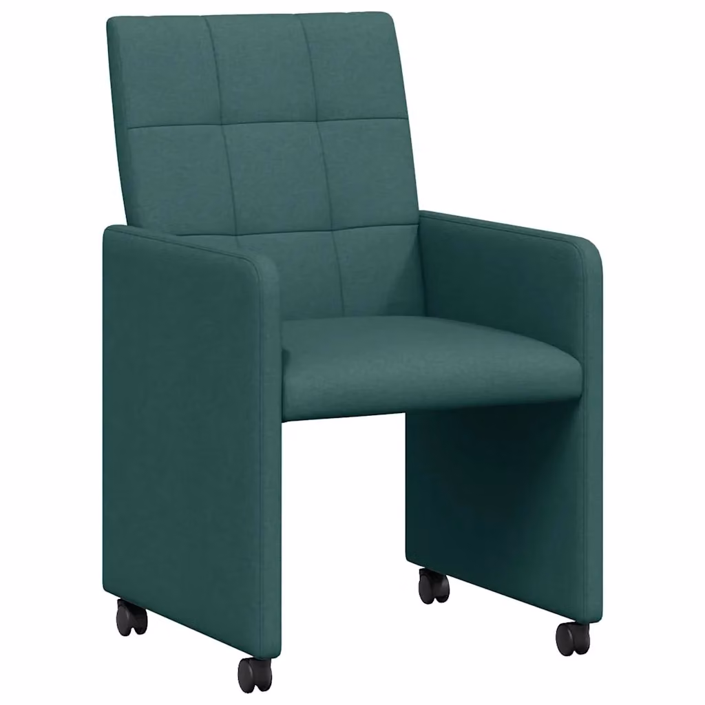 Set di 2 sedie da pranzo vidaXL con ruote in tessuto verde scuro L/P/H: 58 x 65 x 94 cm – 2