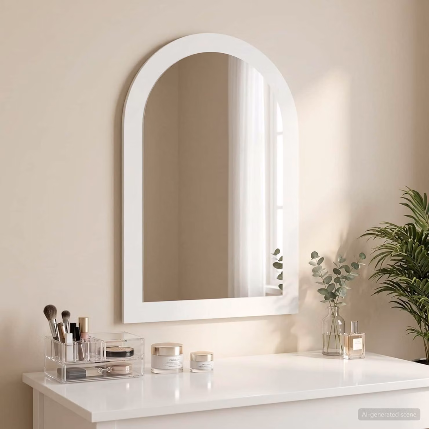 Specchio da parete moderno vidaXL FAUSKE Bianco L: 43 cm, P: 3,5 cm, H: 77 cm